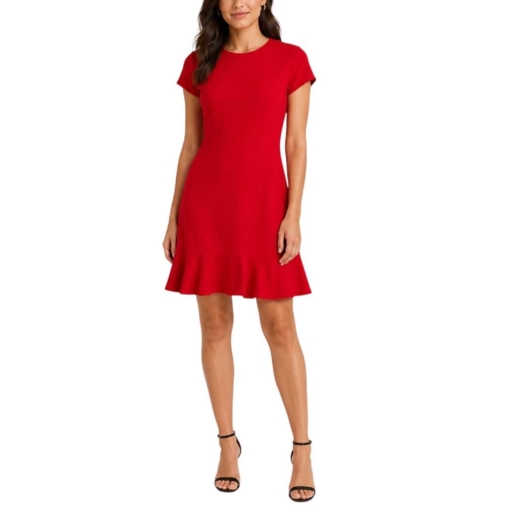 DO + BE Red Fit & Flare Dress Size M Flutter Hem Cap Sleeve Cocktail Party